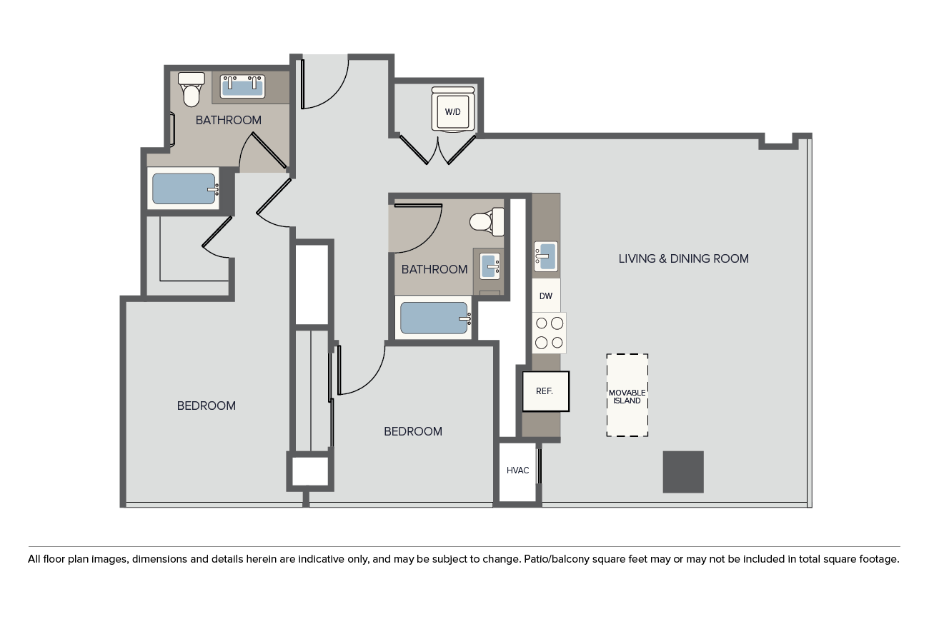 Floor plan for 2 beds, 2 baths, 1173 sqft